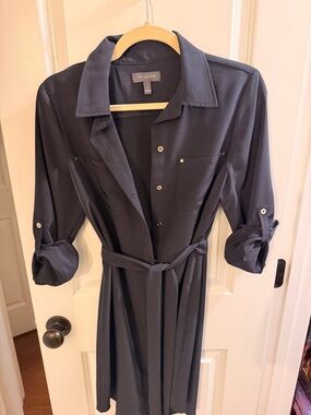The Limited Navy Long-Sleeve Shirt Dress with Tie Waist